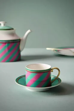 Pip Chique Stripes Cappuccino Kop & Schotel Roze/Groen