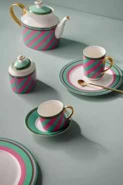 Pip Chique Stripes Cappuccino Kop & Schotel Roze/Groen