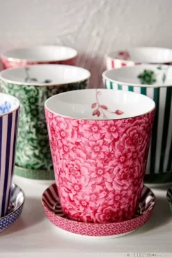 Royal Stripes Mok Bloemen & Theetip Donker